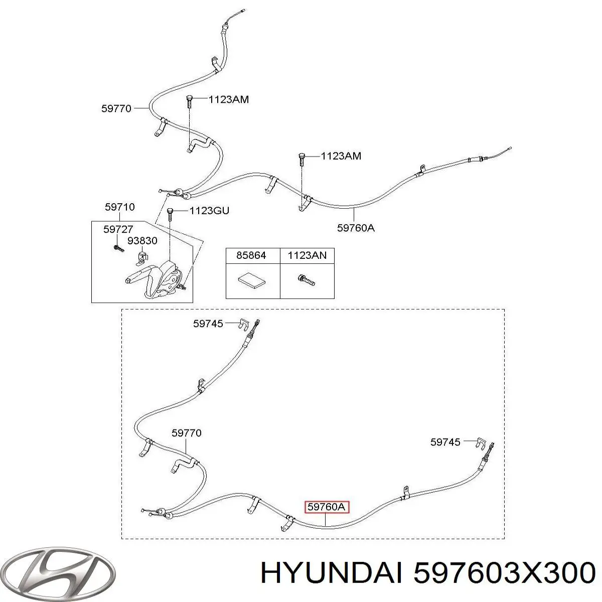 Cable de freno de mano trasero izquierdo para Hyundai Elantra (MD)