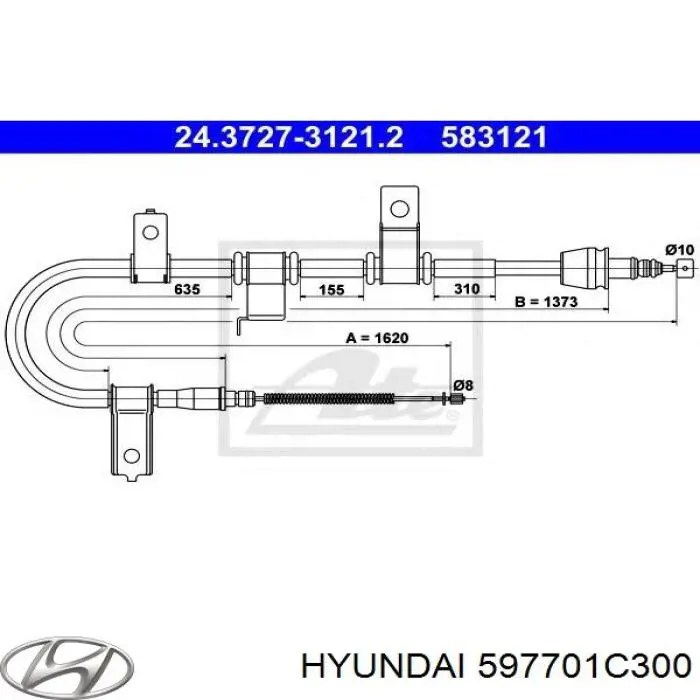 597701C300 Hyundai/Kia cable de freno de mano trasero derecho