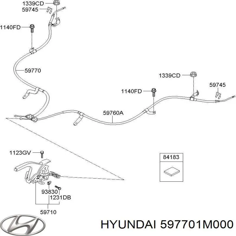 597701M000 Hyundai/Kia cable de freno de mano trasero derecho