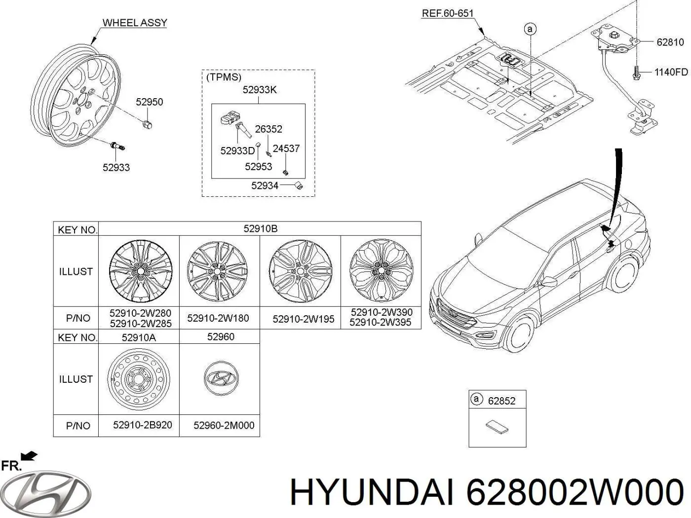 628002W000 Hyundai/Kia soporte de rueda de repuesto