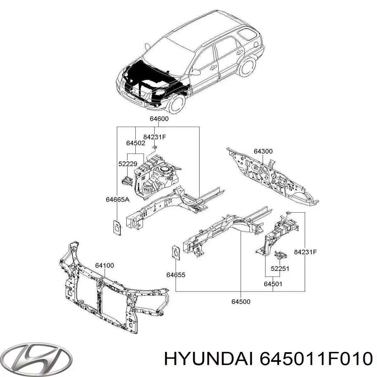 645011F010 Hyundai/Kia arco de rueda, panel lateral, izquierdo