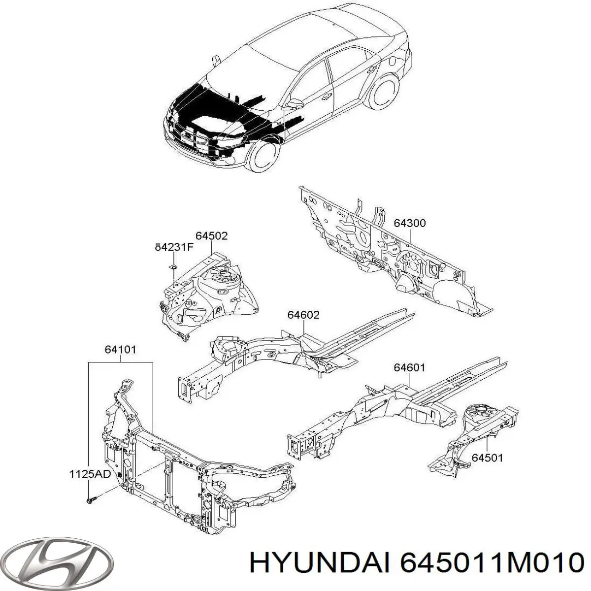 645011M010 Hyundai/Kia arco de rueda, panel lateral, izquierdo