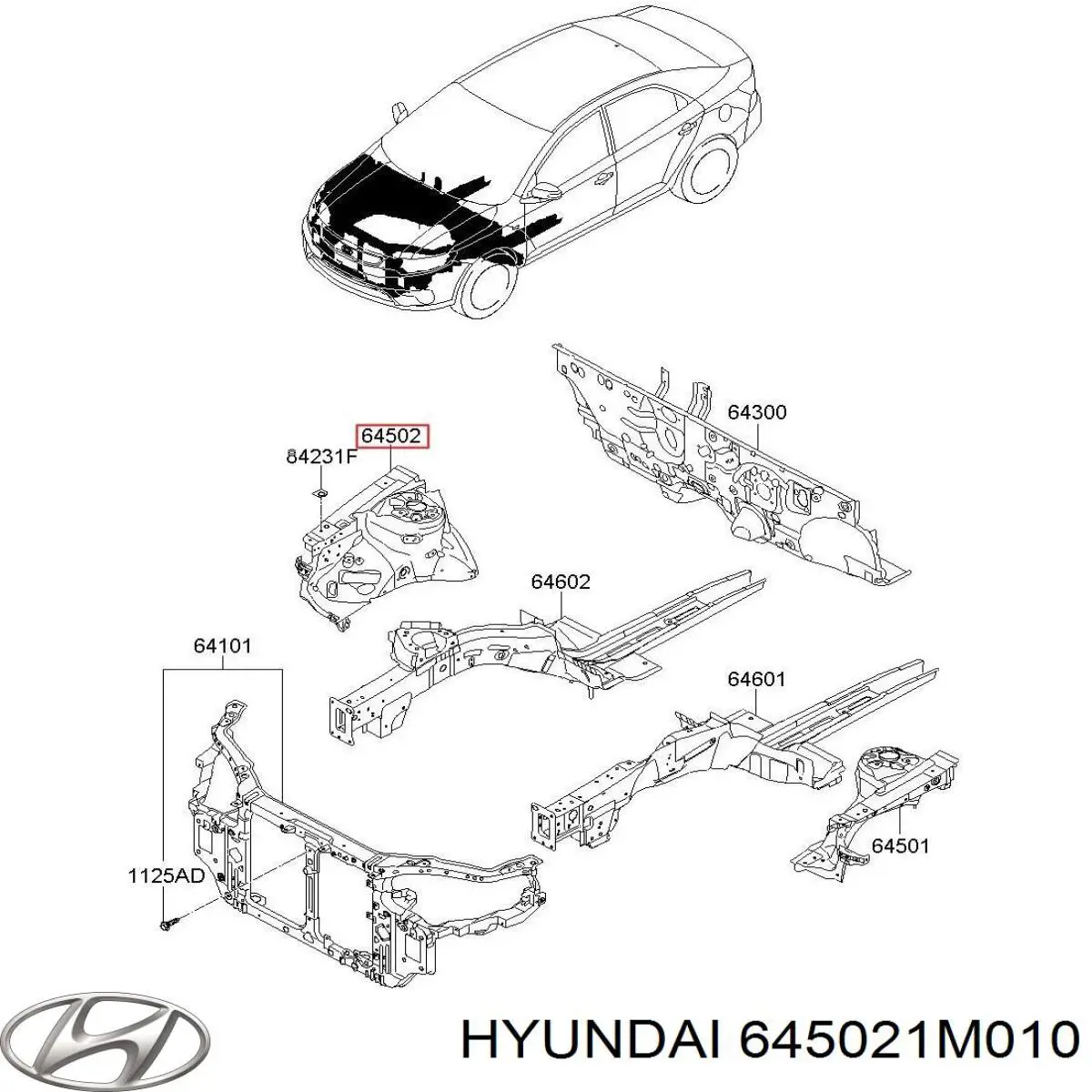 645021M010 Hyundai/Kia arco de rueda, panel lateral, derecho