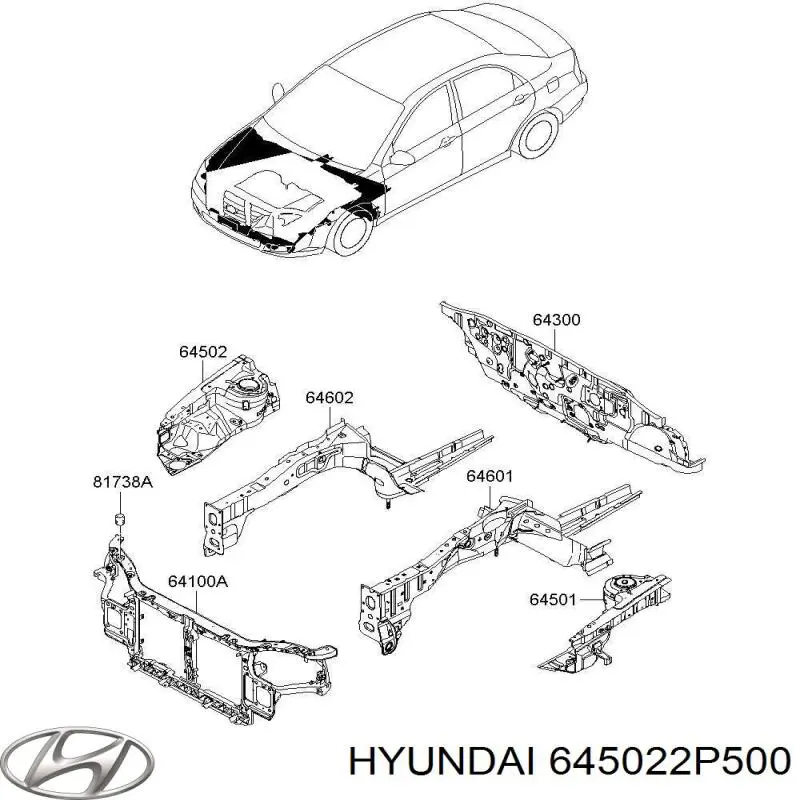 645022P500 Hyundai/Kia arco de rueda, panel lateral, derecho
