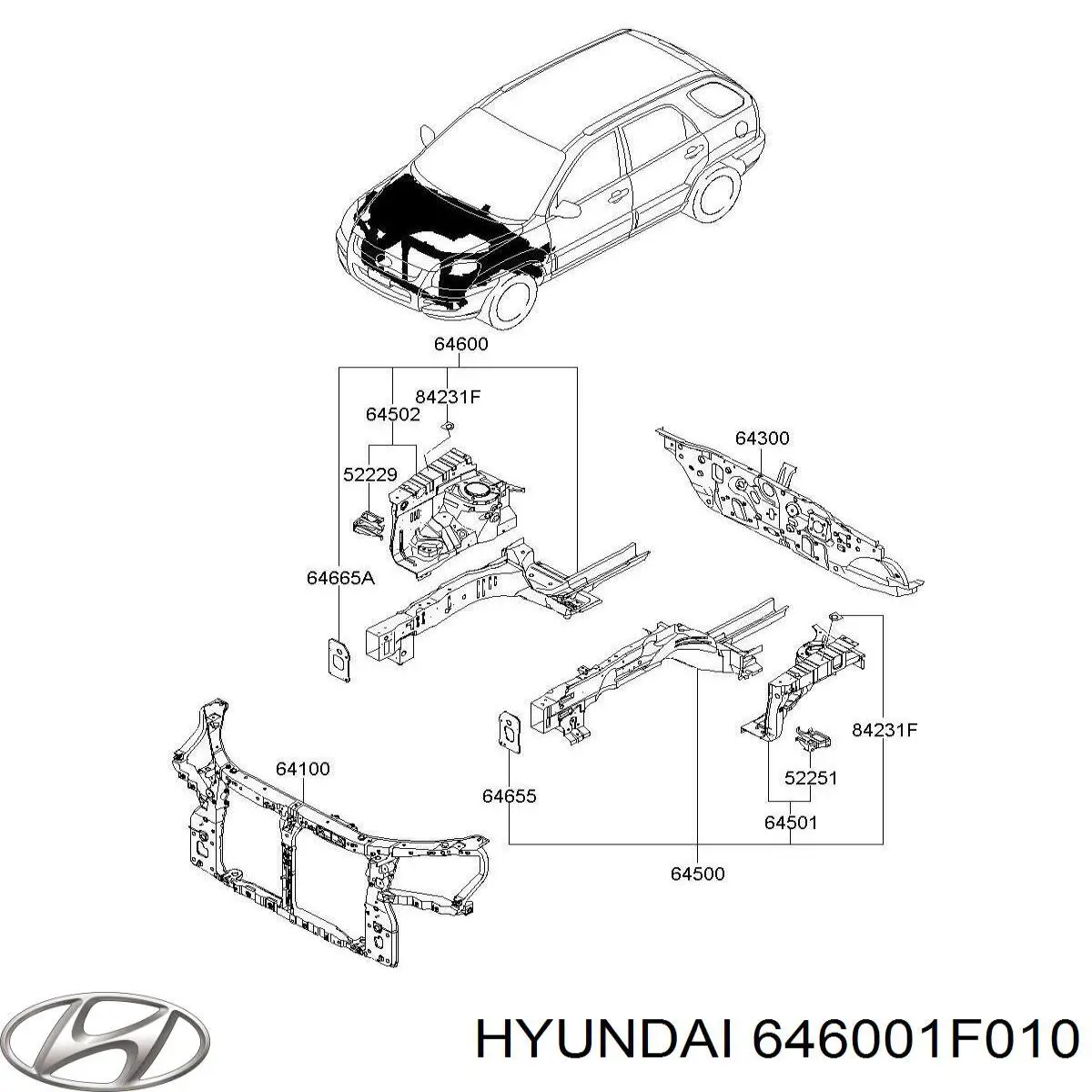 646001F010 Hyundai/Kia larguero delantero derecho