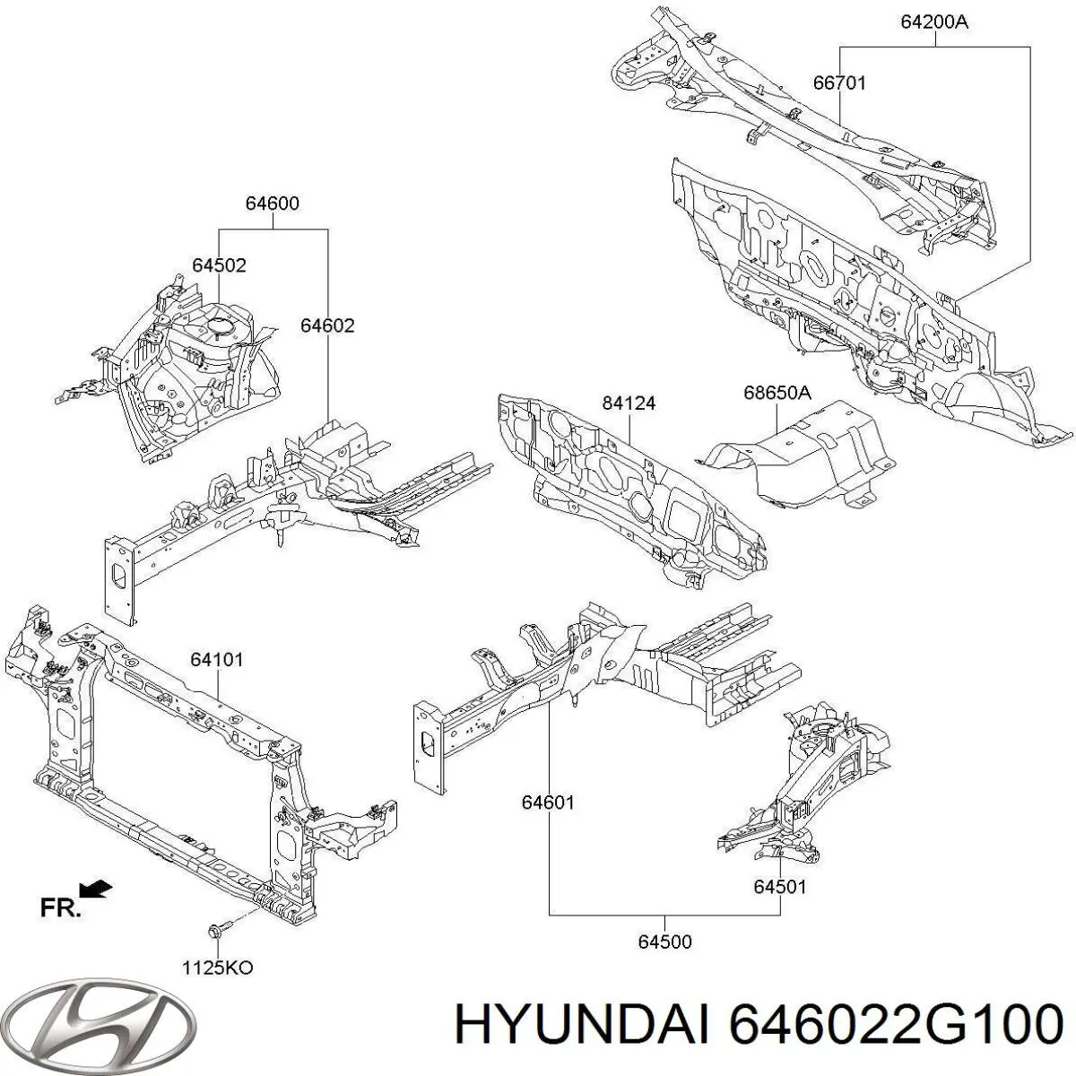646022G100 Hyundai/Kia larguero delantero derecho