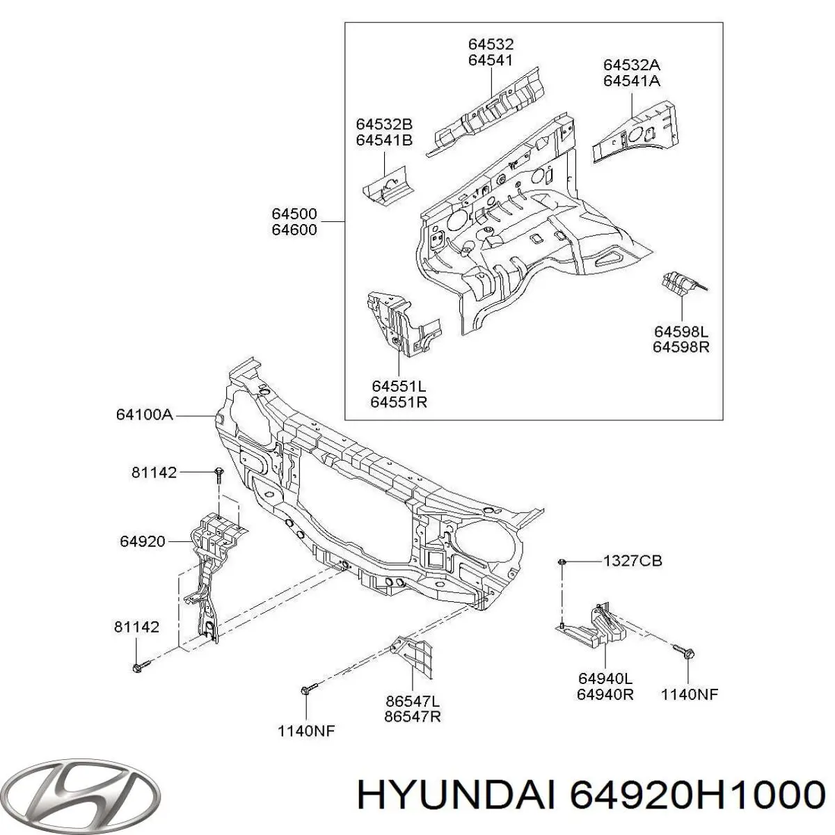 64920H1000 Hyundai/Kia soporte de radiador vertical (panel de montaje para foco)