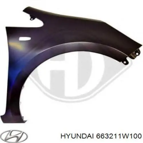 663211W100 Hyundai/Kia guardabarros delantero derecho