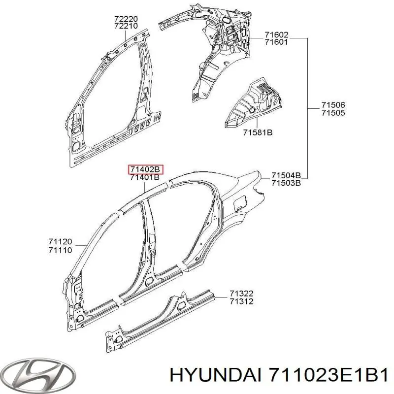 Pilar central derecho de carrocería Hyundai/Kia 711023E1B1 precio, desde 1080,64 EUR