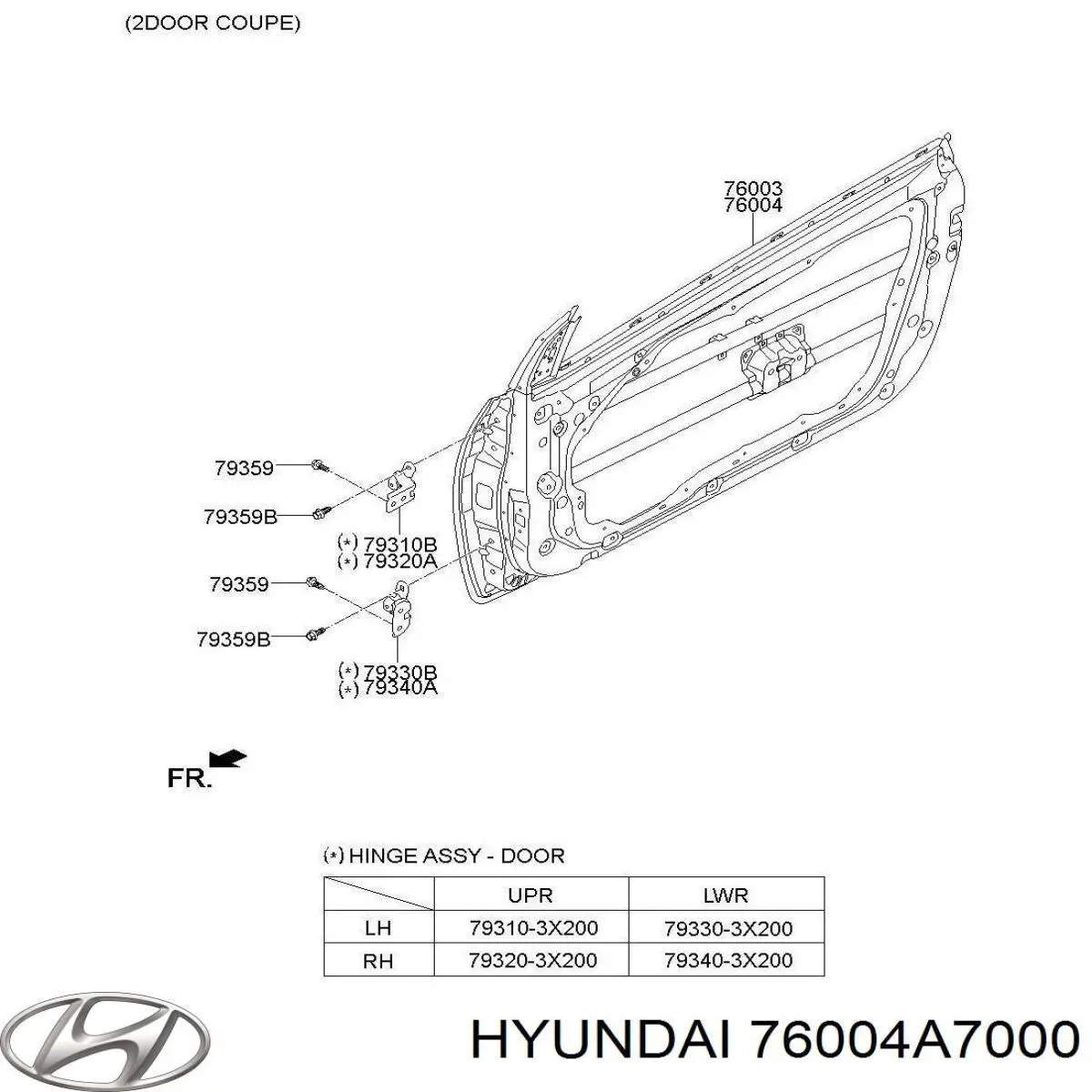 76004A7000 Hyundai/Kia puerta delantera derecha