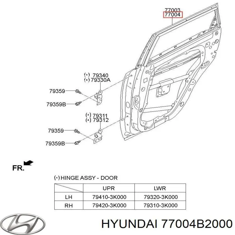 77004B2000 Hyundai/Kia puerta trasera derecha