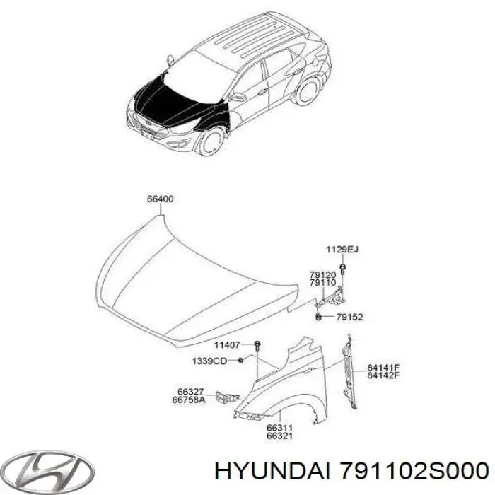 791102S000 Hyundai/Kia bisagra, capó del motor izquierda