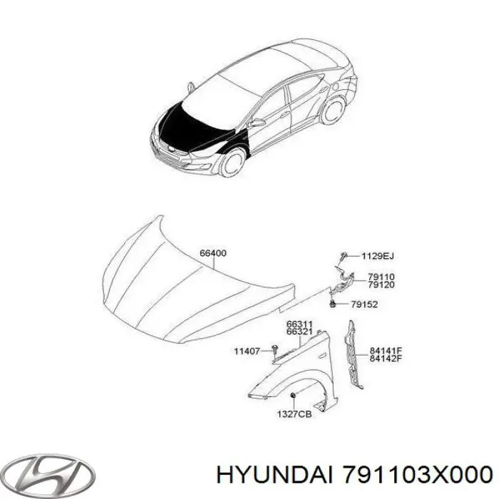 791103X000 Hyundai/Kia bisagra, capó del motor izquierda