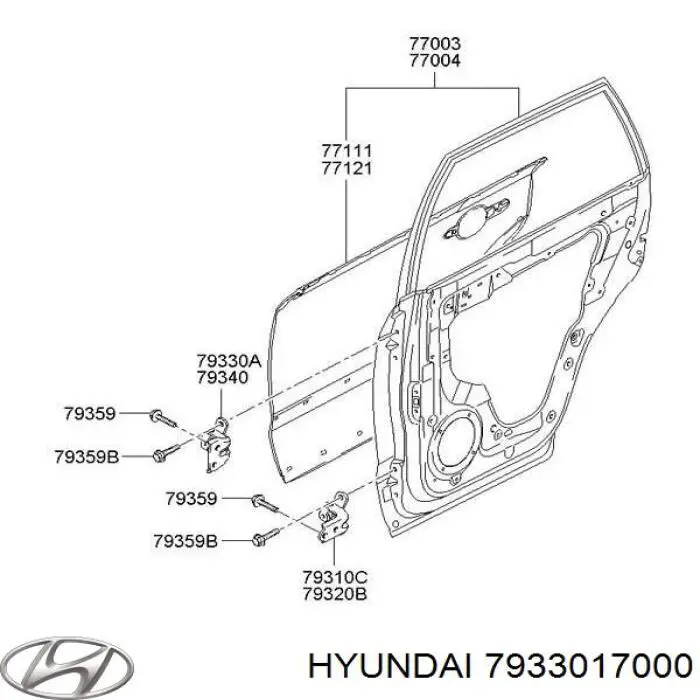 7933017000 Hyundai/Kia bisagra de puerta trasera izquierda