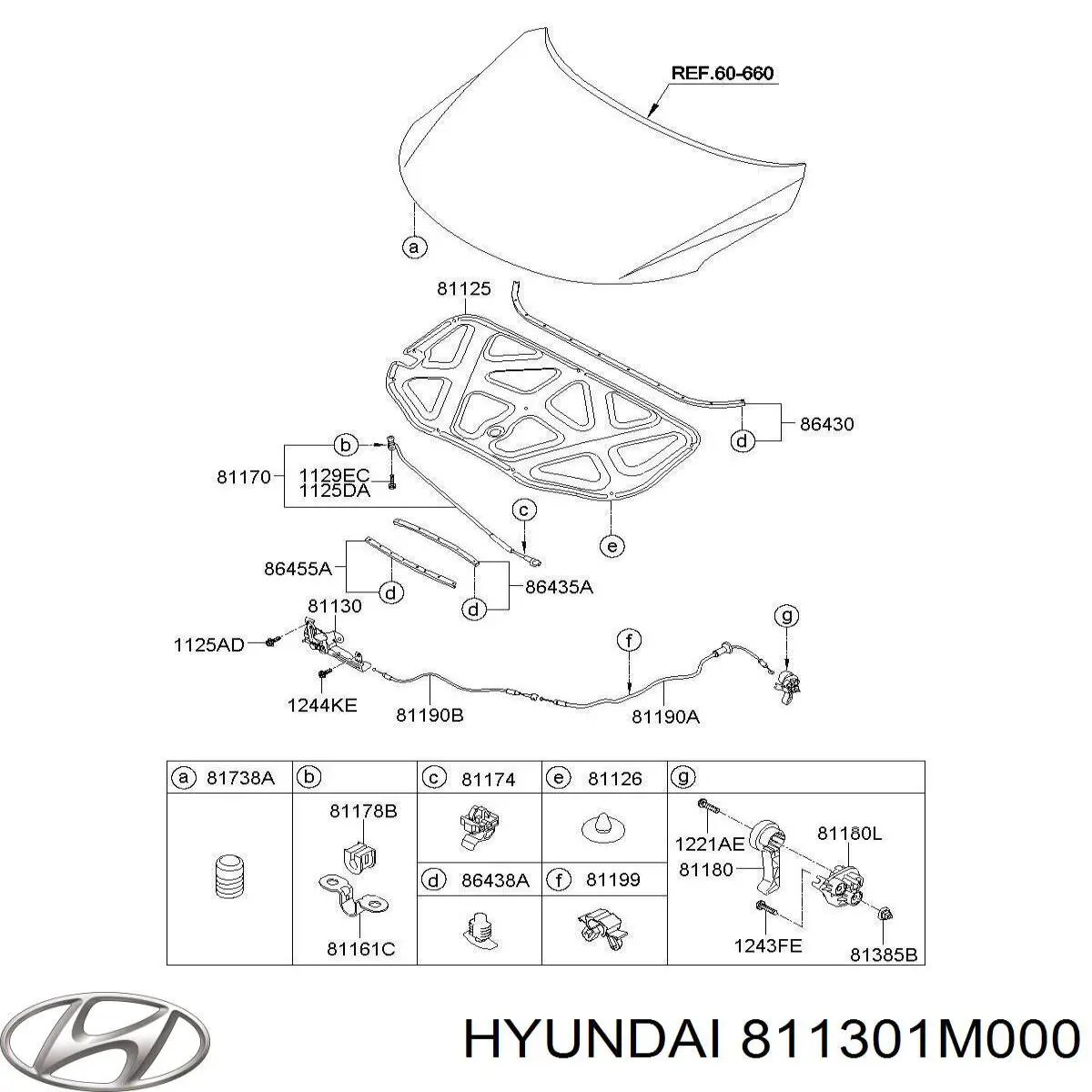811301M000 Hyundai/Kia cerradura del capó de motor