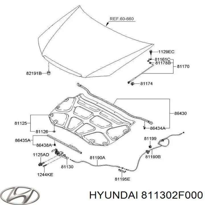 811302F000 Hyundai/Kia cerradura del capó de motor