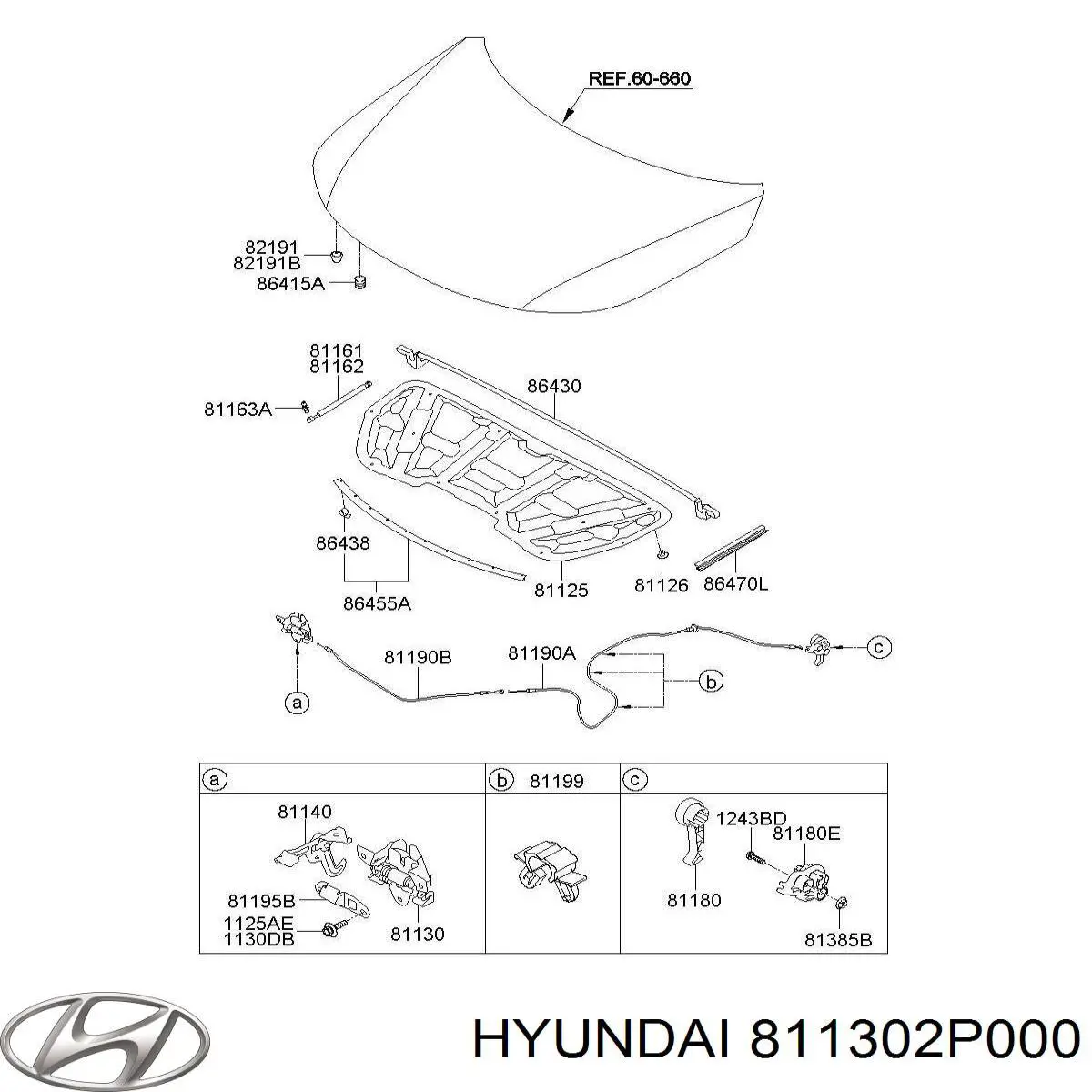 811302P000 Hyundai/Kia cerradura del capó de motor