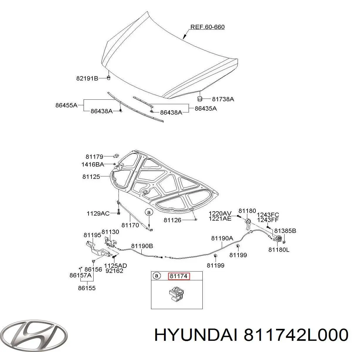 811742L000 Hyundai/Kia capo de bloqueo