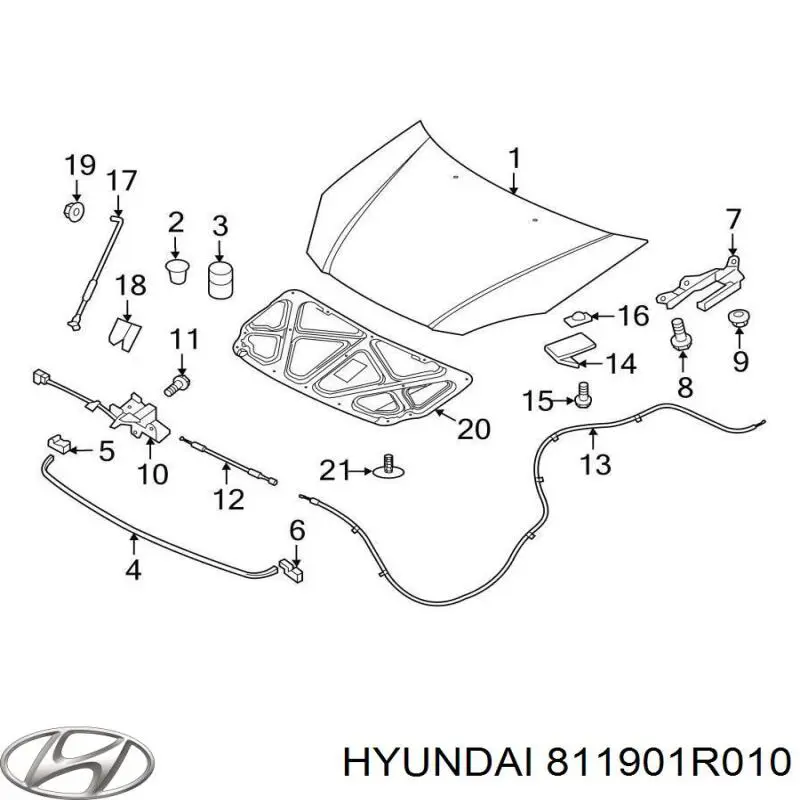 811901R010 Hyundai/Kia tirador del cable del capó delantero