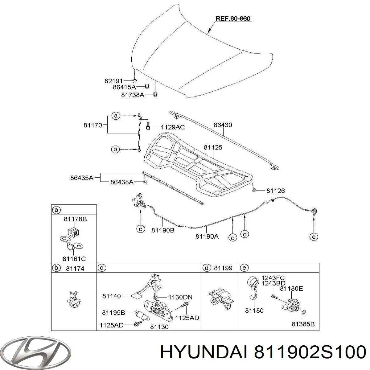 Cable de apertura de capó del motor para Hyundai Tucson (TM)