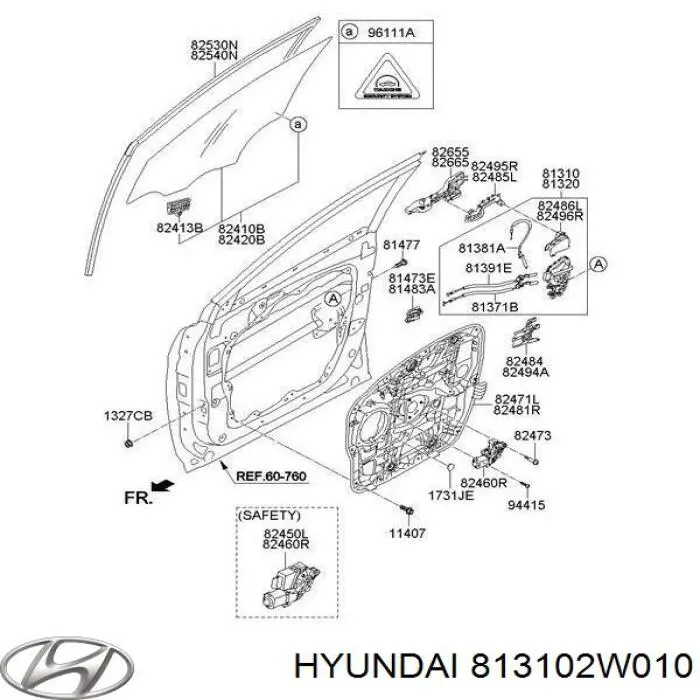Cerradura de puerta delantera derecha para Hyundai Santa Fe (DM)