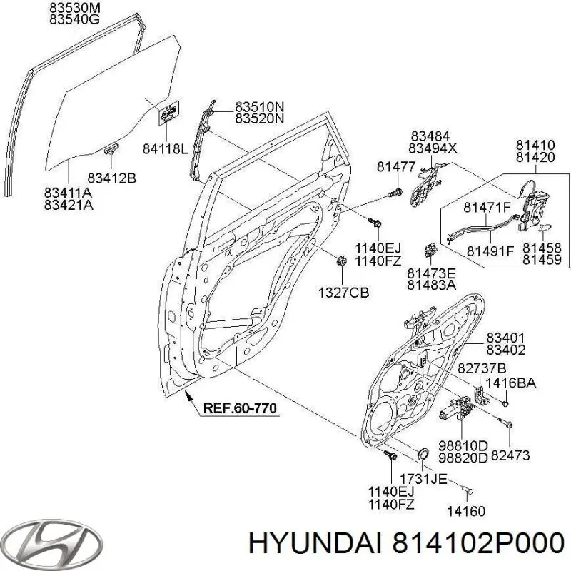 814102P000 Hyundai/Kia cerradura de puerta trasera izquierda