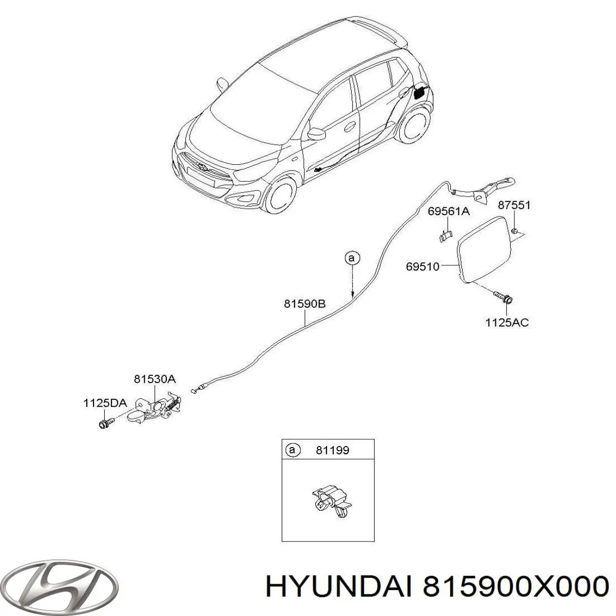 Cable de apertura de tapa, depósito de combustible para Hyundai I10 (PA)