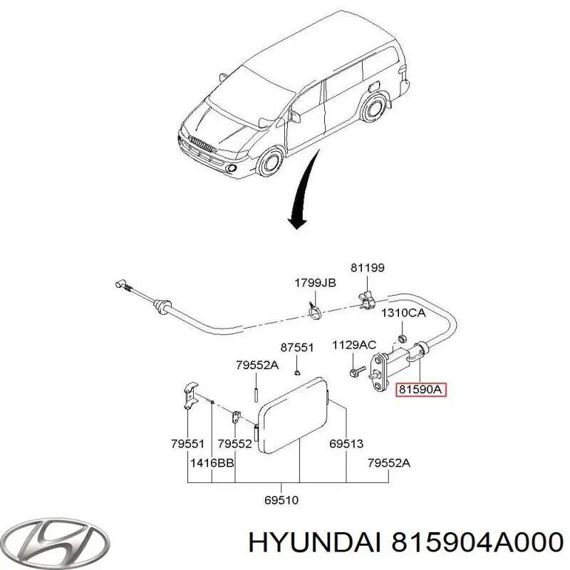 Cable de apertura de tapa, depósito de combustible para Hyundai H-1 STAREX (A1)