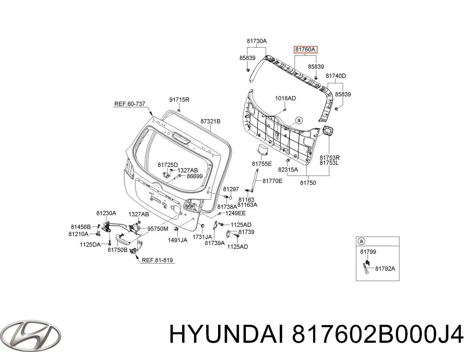 817602B000J4 Hyundai/Kia Revestimiento de tapa de maletero