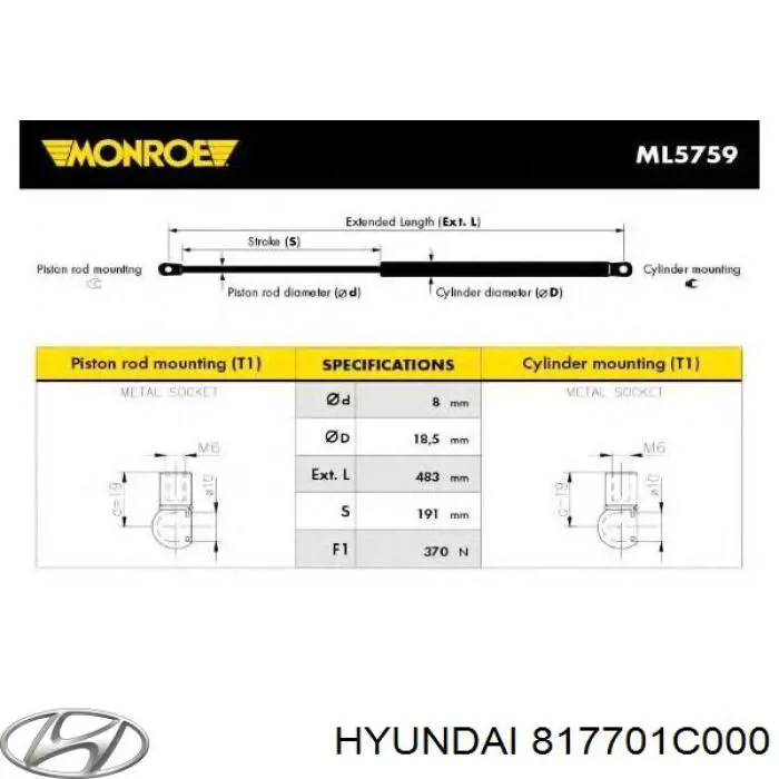 817701C000 Hyundai/Kia amortiguador maletero