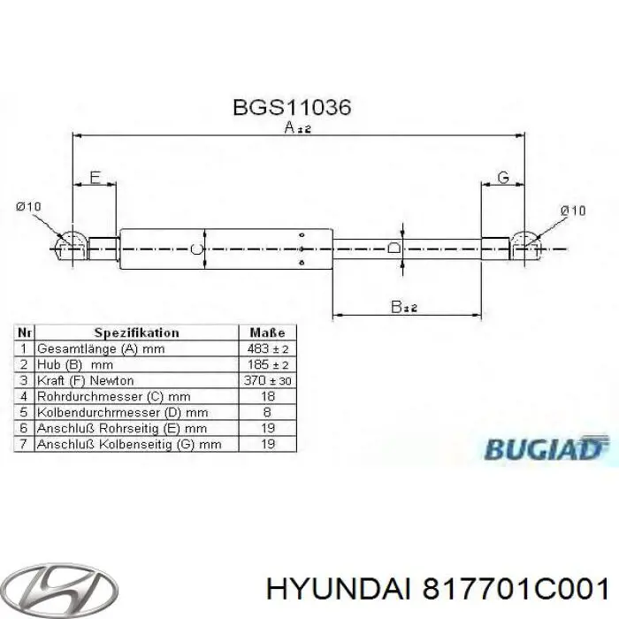 Comprar 817701C001 Hyundai/Kia Amortiguador de puerta trasera