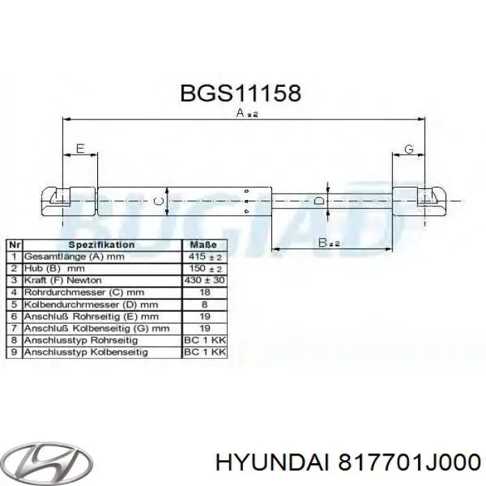 817701J000 Hyundai/Kia amortiguador maletero