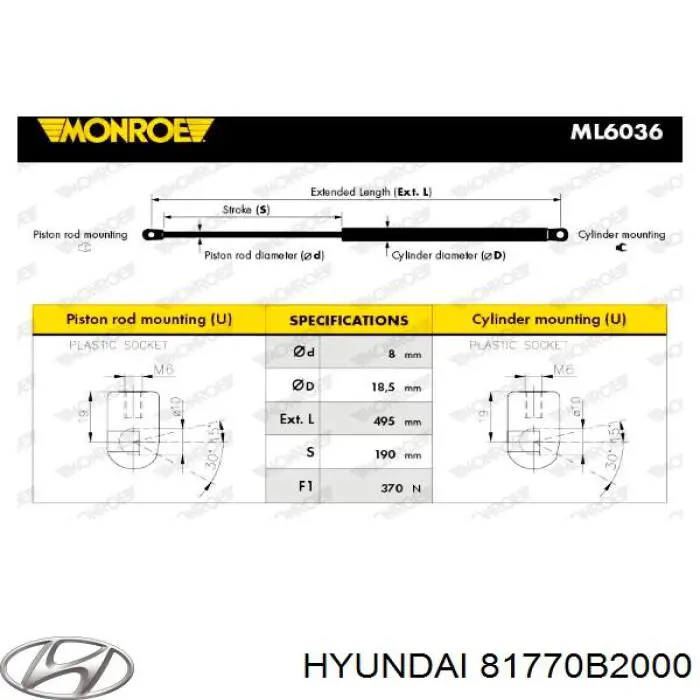Amortiguador de maletero Hyundai/Kia 81770B2000 precio, desde 32,13 EUR