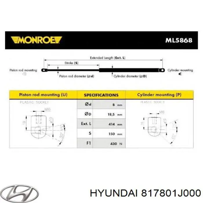 817801J000 Hyundai/Kia amortiguador maletero