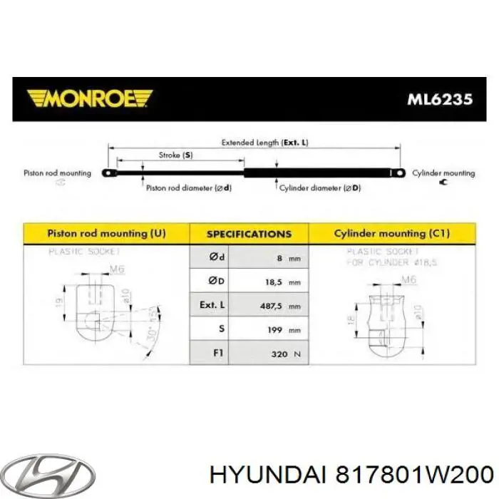 817801W200 Hyundai/Kia amortiguador maletero