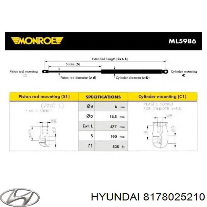 8178025210 Hyundai/Kia amortiguador maletero