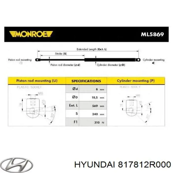 Amortiguador de maletero Hyundai/Kia 817812R000 precio, desde 13,29 EUR