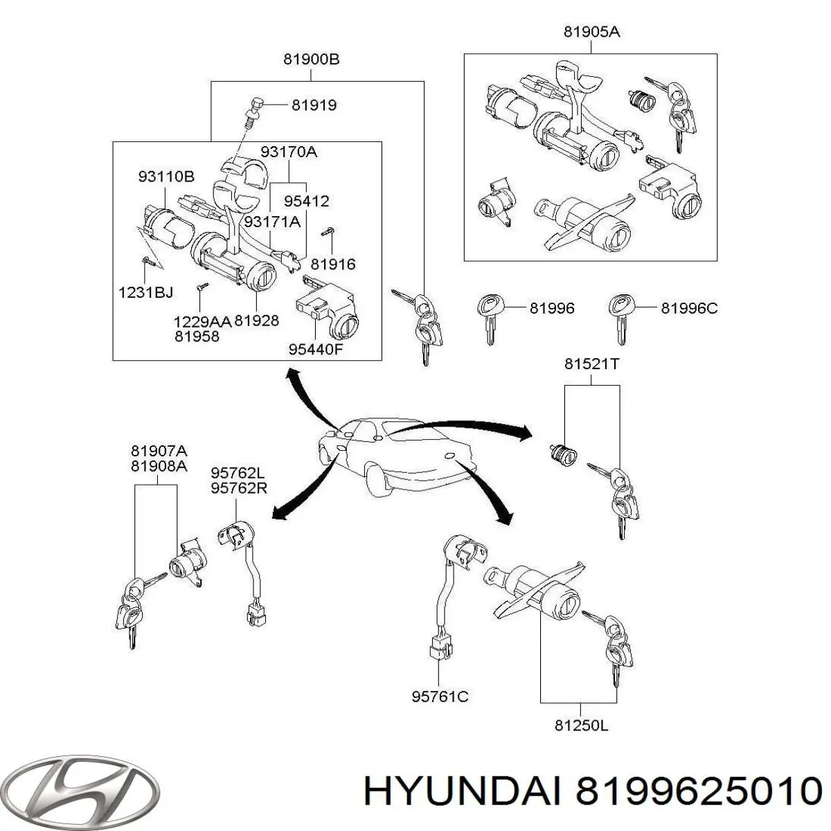 Conjunto Transmisor Control De Puertas / Clave En Blanco para Hyundai Terracan (HP)