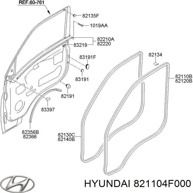 Junta de puerta delantera izquierda (en carrocería) Hyundai/Kia 821104F000