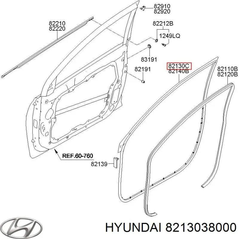 8213038000 Hyundai/Kia junta de puerta delantera izquierda (en puerta)