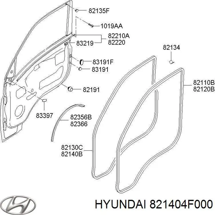 Junta de puerta delantera derecha (en puerta) para Hyundai H100 