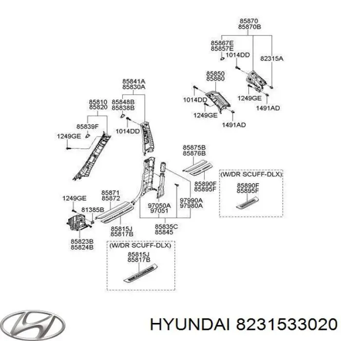 Clips fijación, revestimiento puerta para Hyundai Sonata 