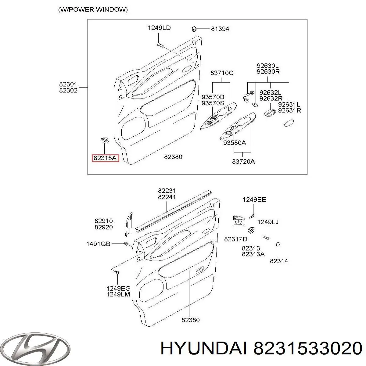 Clip de fijación de revestimiento de puerta 8231533020 Hyundai/Kia