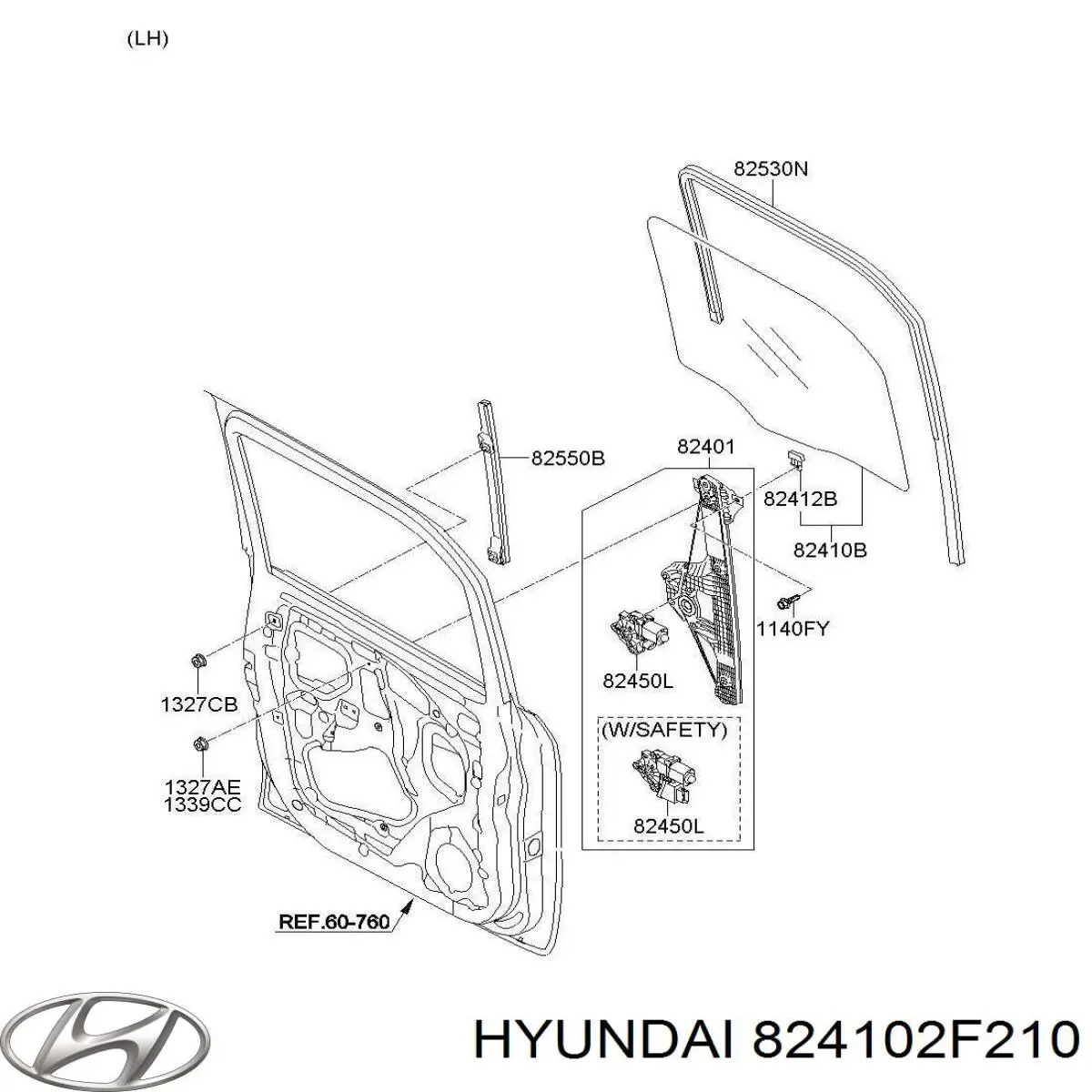 824102F211 Hyundai/Kia luna de puerta delantera izquierda