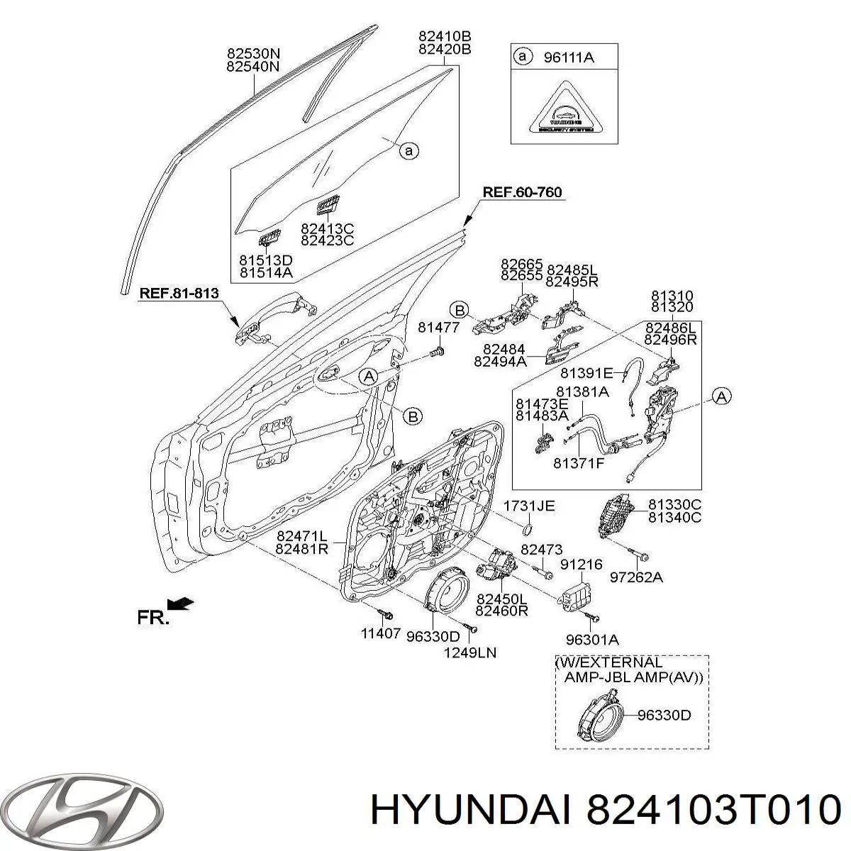 824103T010 Hyundai/Kia luna delantera derecha