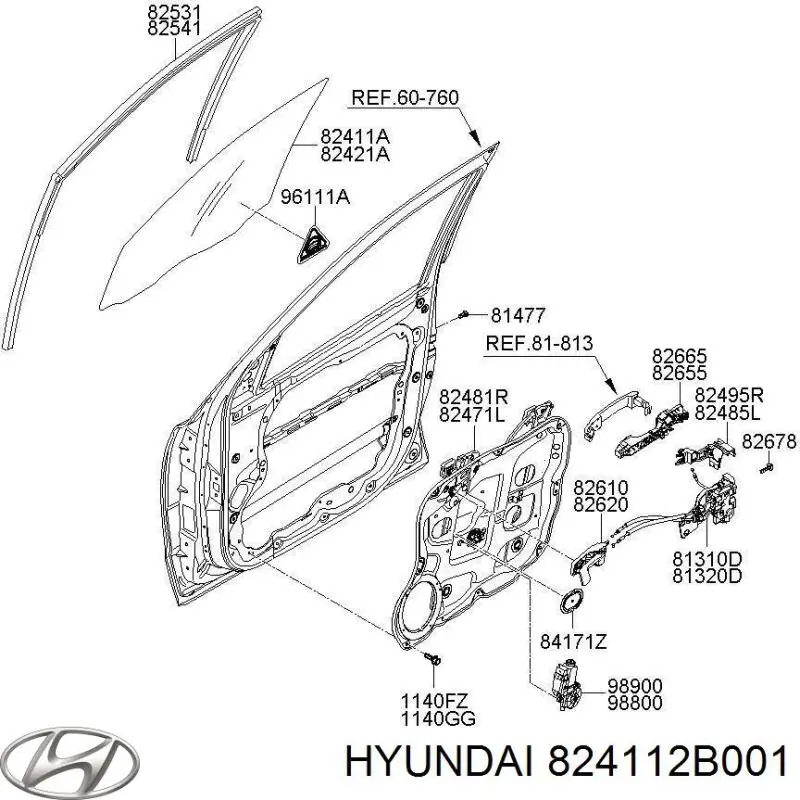 Luna de puerta delantera izquierda para Hyundai Santa Fe (CM)