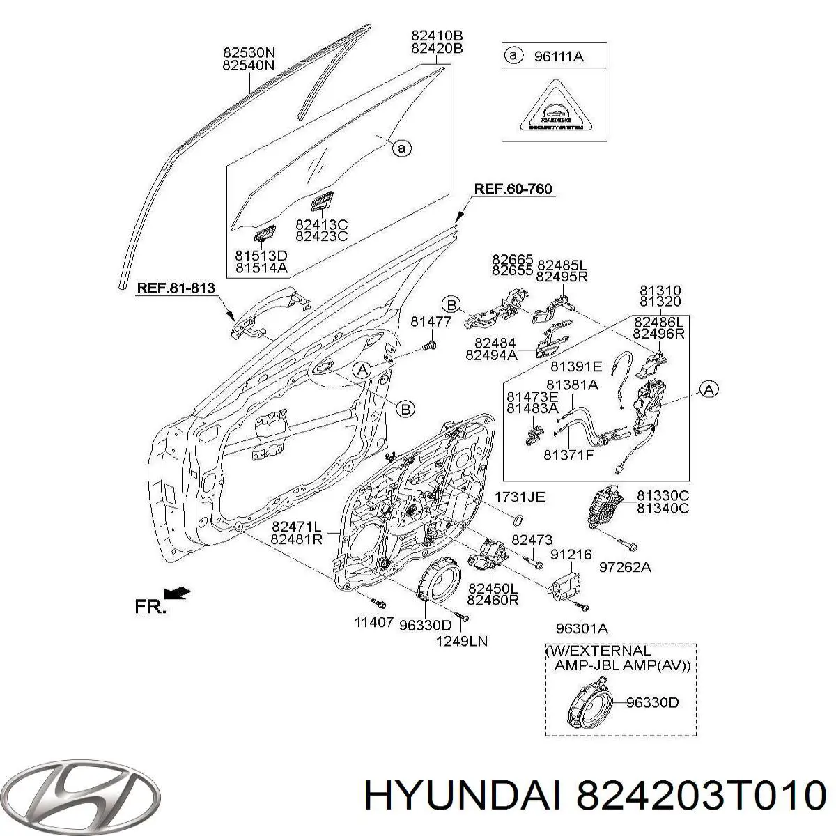 824203T010 Hyundai/Kia luna de puerta delantera derecha