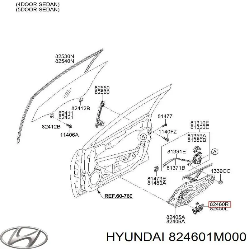 Comprar 824601M000 Hyundai/Kia Motor del elevalunas de la puerta delantera derecha