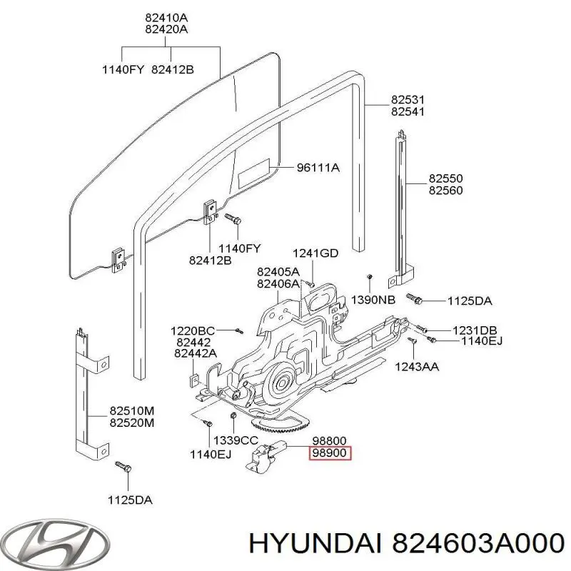 824603A000 Hyundai/Kia motor eléctrico, elevalunas, puerta delantera derecha