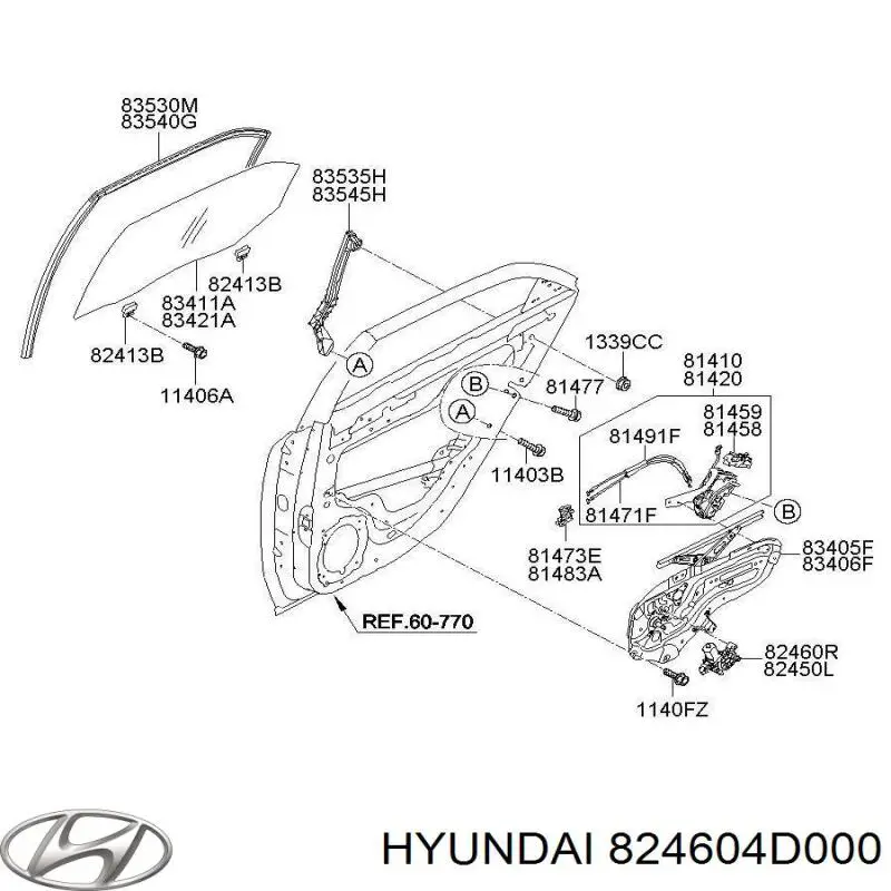 824604D000 Hyundai/Kia motor eléctrico, elevalunas, puerta delantera derecha